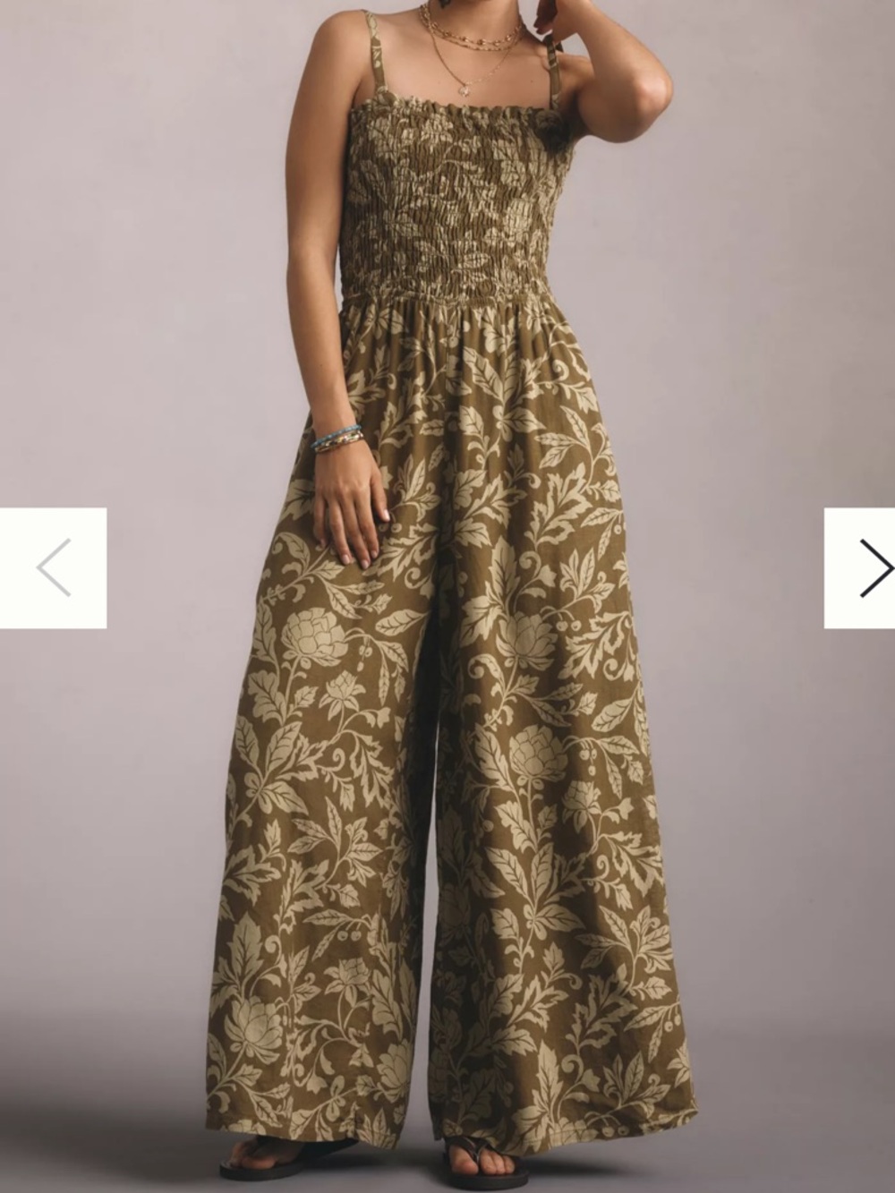 Pilcro Smocked Printed Linen Jumpsuit M NWT